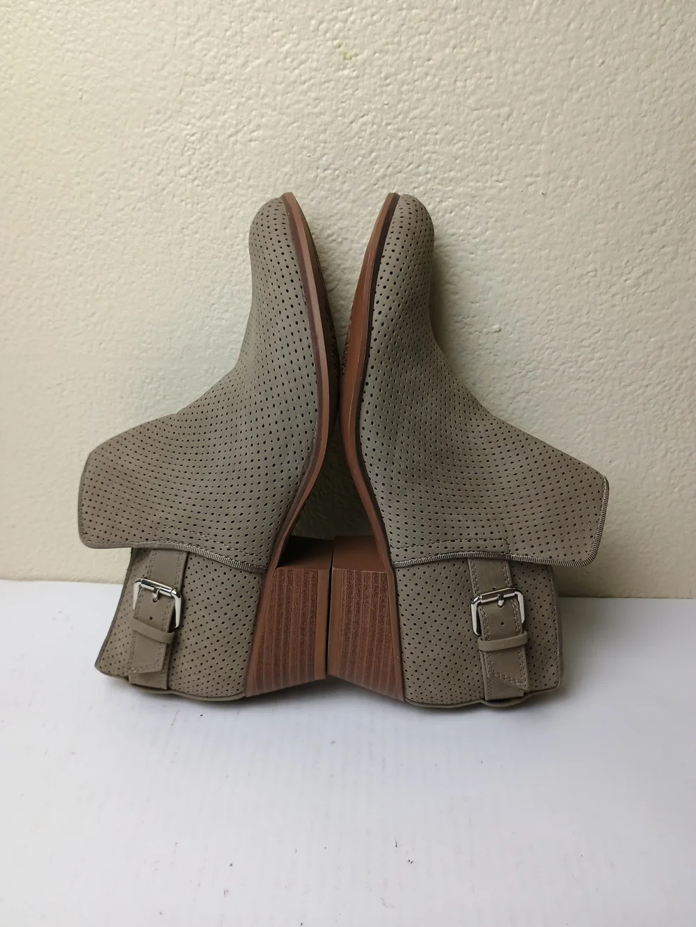 Esprit Talia 7.5M Taupe Perforated Ankle Booties with Buckle Strap